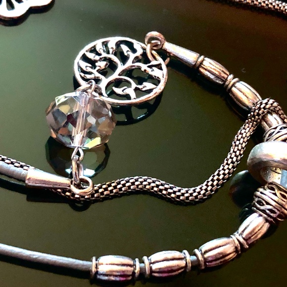 💖VTG Y2K Asymmetrical Boho Silver Filigree Beaded Cord Long 2 Strand Necklace🌸 - Picture 7 of 11